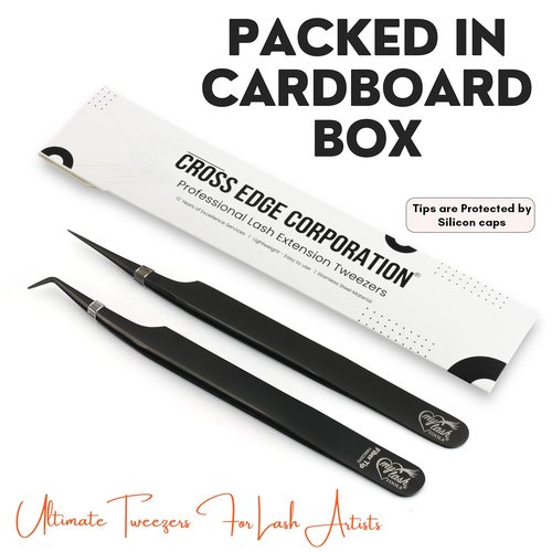 My Lash Tools 2Pcs Fiber Tip Lash Tweezers for Eyelash Extensions and Straight Isolation Tweezer Set – Professional Precision Fan Making, Mega Volume Boot Lashing, Classic & Mink Eyelashes, Black