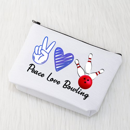 Bowling Makeup Bag Bowling Gifts Bowling Lover Gift Bowler Gifts Bowling Player Gifts Bowling Ball Gift Cosmetic Bag Pouch (Peace Love Bowling)