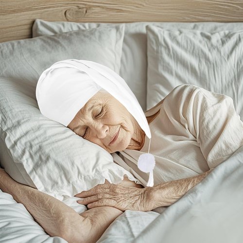 cnomg 2pcs Men's Night Sleeping Cap Adjustable Pajama Cap with Pom Ball and Tassel Women Daily Use (US, Alpha, Medium, White,white)
