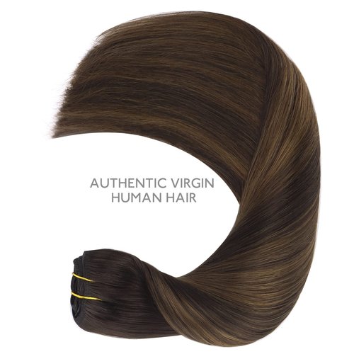WENNALIFE Clip in Hair Extensions Real Human Hair, 12 Inch 80g 7pcs Remy Hair, Balayage Natural Black to Chestnut Brown Straight Natural Extensiones De Cabello Humano Con Clip Ins