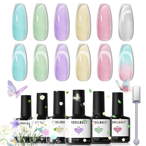 modelones Chameleon Gel Nail Polish Set- 6 Colors+ 6 Colors Silver Cat Eye & Jelly Gel Polish