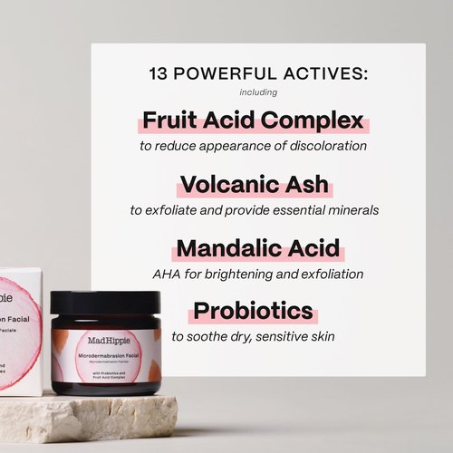 Mad Hippie MicroDermabrasion Facial - Exfoliating Face Scrub with Glycolic Acid, Mandelic Acid, AHA Complex & Hyaluronic Acid, 2.1 Fl Oz