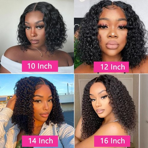 FCUFCU Glueless Wigs Human Hair Pre Plucked Pre Cut Deep Wave Bob Wig Human Hair 4x4 HD Lace Closure Wigs for Beginners 180% Density Natural Color 10 inch