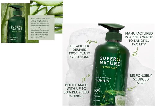 Super Nature Potent Aloe Gentle Moisture Shampoo and Conditioner Sulfates Free, 30 Fl Oz