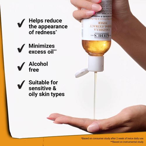 Kiehl's Calendula Herbal Extract Alcohol-Free Toner, Soothing Facial Toner for Normal to Oily Skin, Visibly Reduces Redness & Oil, Improves Skin Texture, Paraben-Free, Fragrance-Free - 4.2 fl oz