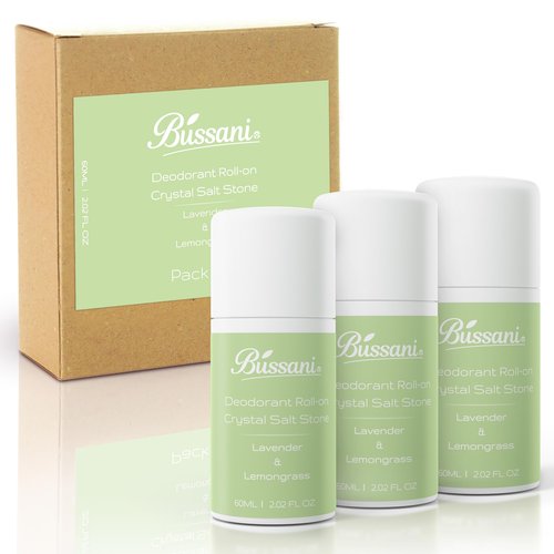 Bussani Crystal (Alum) Salt Stone Deodorant Men and Women | 2.02 Fl Oz | Aluminum Free | No Stains | Dries Quickly | Non-Irritating | Made in Israel | 3-Pack