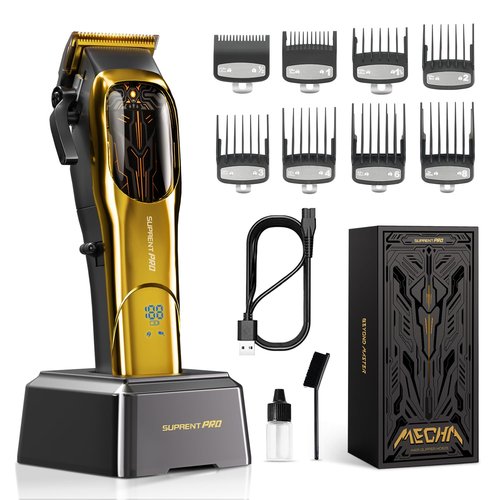 Ultra Quiet Cordless Hair Clippers for Men – High Torque 7800RPM Motor, Low Heat, Professional Hair Clippers with Charging Dock (Gold)