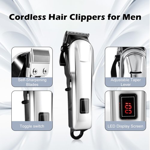 4 Pack Hair Clippers for Men Cordless Clippers for Hair Cutting Rechargeable Beard Hair Trimmer LED Display Stocking Stuffers for Men