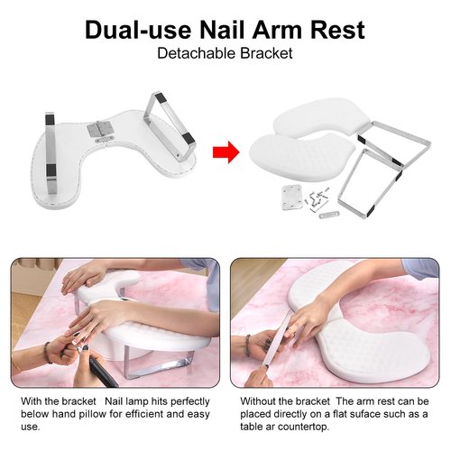 Arm Rest for Nails Tech,U Shape Comfortable Nail Arm Rest Pillow Cushion,Detachable Manicure Hand Rest Holder with Anti-slip Legs,Memory Foam(White)