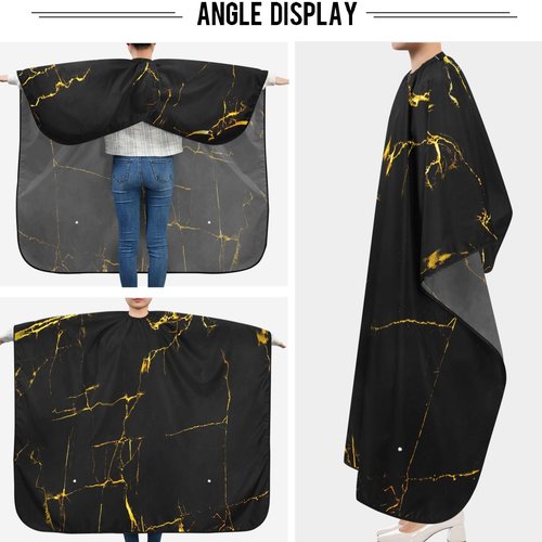 visesunny Gold Vein Black Pattern Barber Cape Anti-Static Hair Cutting Cape with Snap Closure Professional Salon Polyester Beard Shaving Bib Water-Resistant Hairdressing Cape Adjustable Snap