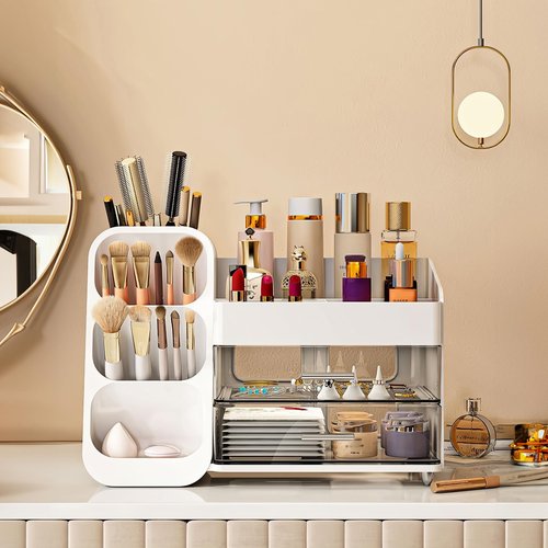 UShioart Large Makeup Organizer With Drawers Capacity Makeup Organizer,Large Vanity Top Skin Care Organizer, Perfume Skin Care Makeup Cabinet With Drawers Perfect Storage (14.5-In)