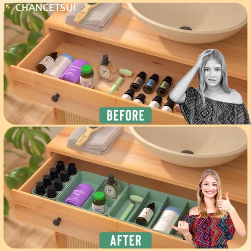CHANCETSUI Drawer Organizer Storage Tray Set – Modular, Stackable Bins for Vanity, Bathroom, Makeup & Personal Care – Boho Style Plastic Trays with Customizable Slots, Durable & Space-Saving Design
