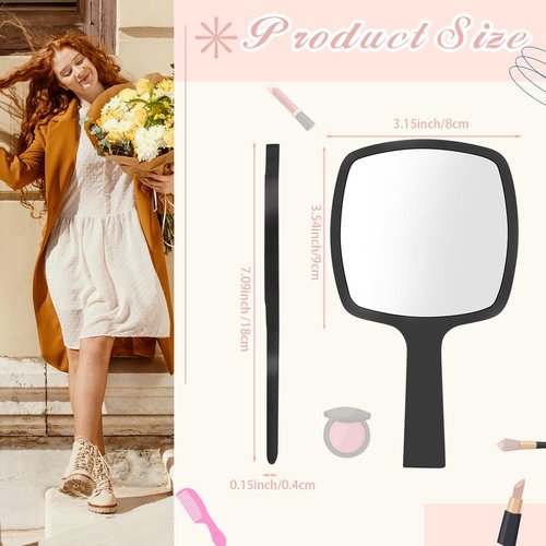 Threehoney 25 Pcs Hand Mirrors Handheld Mirrors with Handle Bulk 6.3 x 3.54 Inch Travel Makeup Tools Portable Vanity Glass for Bathroom Home Barber Salon Camping Gifts for Women (Black)