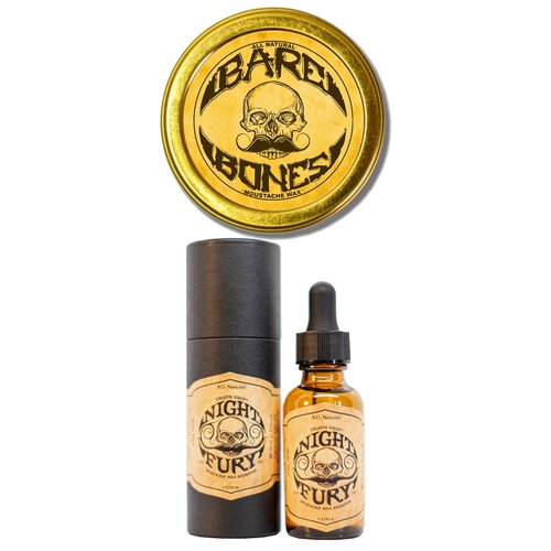 THE VINTAGE GROOMING CO. Bare Bones Medium Hold Mustache Wax and Night Fury Mustache Wax Remover Oil Set