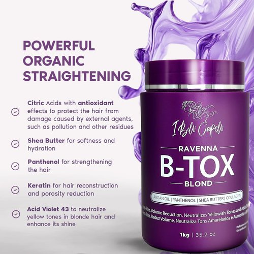 I Belli Capelli Ravenna Hair B-tox Treatment for Blond Hair, 35.2 oz (1kg) - Formaldehyde-Free, Anti-Frizz, Smoothing, Deep Hydrating and Moisturizing Action, Argan Oil, Keratin, Panthenol