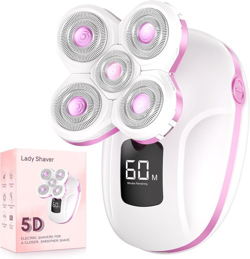 Electric Razors for Women, Rechargeable Rotary Painless Shaver for Legs Bikini Facial Hair Removal, Body Wet/Dry Razor Water Resistant Grooming Kit, Cordless Womens Trimmer for Lady (Light Pink)