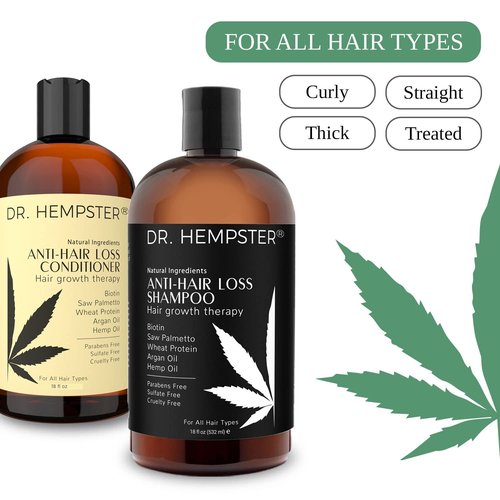 Hair Growth Shampoo and Conditioner Set for Thinning Hair and Hair Loss for Men and Women 17 oz - Hemp Oil, Biotin, Natural and Organic Ingredients - Hair Thickening and Volumizing