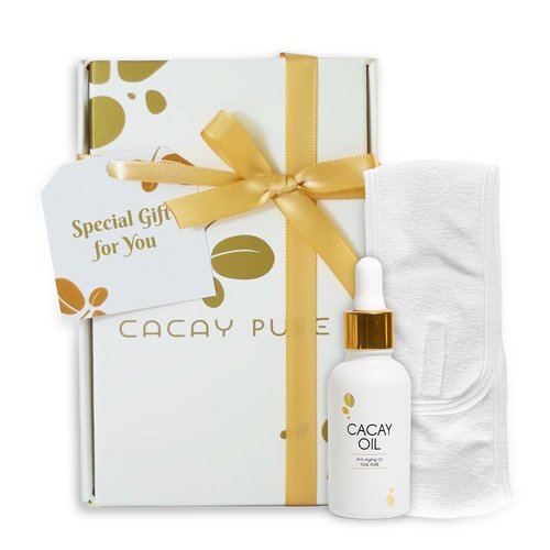 Cacay Pure Anti-Aging Oil – Natural Retinol Cacay Oil for Face, Hair, and Body | Organic Vitamin E Oil for Lip & Cuticle Care | Organic Face & Skin Oil Therapy (Cacay Oil + Spa Headband) (30ml)