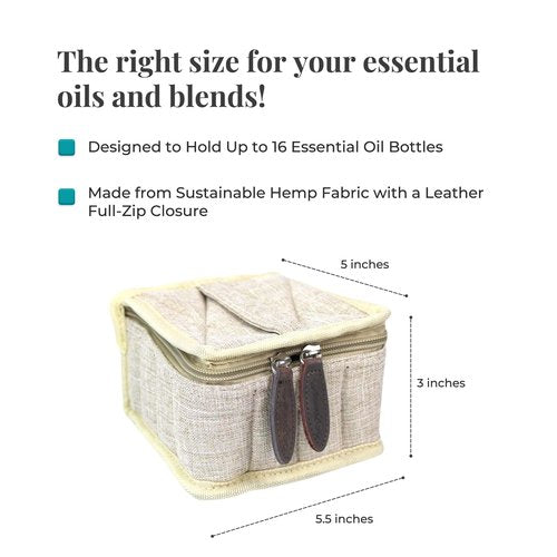 Got Oils? Your Oil Tools Hemp Carrying Essential Oil Organizer Bag Holds 16 Bottles, Essential Oil Case Travel Size Can Hold 15ml Rollers and Bottles - Sand