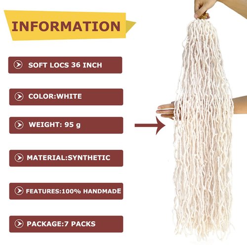 White 7 Packs Soft Locs 36 Inch Faux Locs Crochet Hair for Black Women Whole Strand Pre-looped Long New Locs Braiding Hair Extension