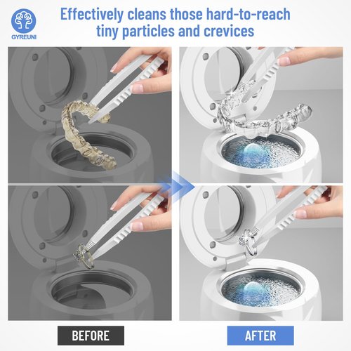 Ultrasonic Retainer Cleaner machine with Tablets and Brush Kit-UV Sonic Cleaner for Retainers Jewelry and All Dental Appliances