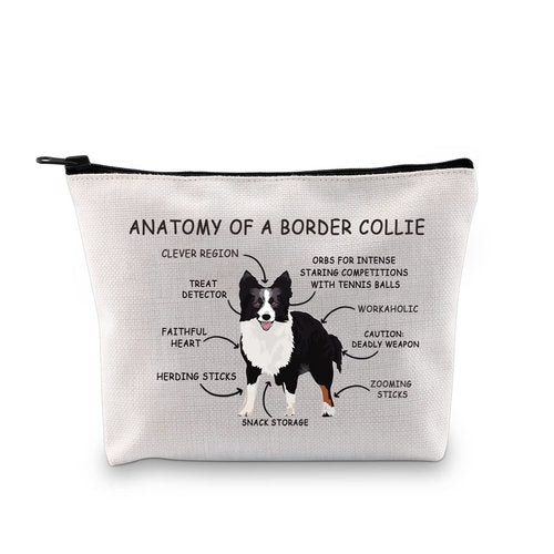 G2TUP Border Collie Dog Lover Gift Anatomy Of A Border Collie Makeup Bag Border Collie Dog Mom Cosmetic Bag Border Collie Owner Gift Animal Lover Travel Bag (Anatomy Of A Border Collie White Bag)