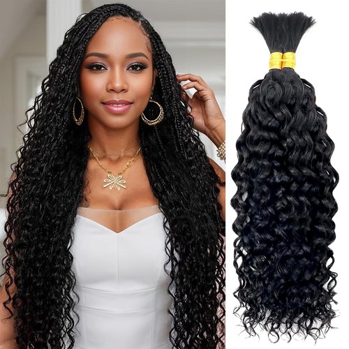 Human Braiding Hair for Boho Braids, 20 Inch 100g 2 Bundles Water Wave Bulk Human Boho Hair for Braiding 12A Virgin Curly for Knotless Braids Human Hair Bundles Natural Color