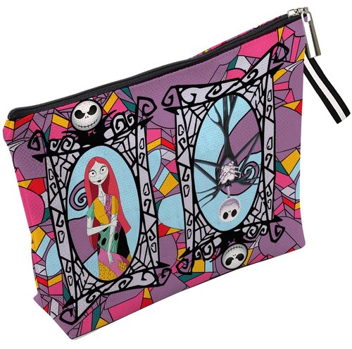 WLWLGLUCK Portable Jack & Sally Themed Makeup Bag, Before Xmas Nightmare Cosmetic Bag, Jack Skellington & Sally Portable Travel Cosmetic Organizer- Cotton & Linen, Water-Resistant, 9.8x7 Inches