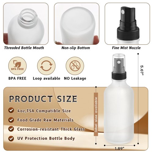 DMuuuDM 12-Pack 4 Oz Glass Spray Bottles with Lids,Empty Refillable Perfume Fine Mist Atomizer,Leak-Proof Travel Liquid Holder Containers for Cologne,Essential Oils,Room Sprays,Cleaning Solutions