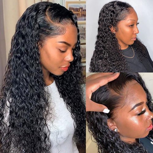 Bafamiya Natural Black Deep Wave Human Hair Wig 4x4 Lace Wig 20 Inch 200% Density Natural Black Wet and Wavy Lace Front Wigs with Baby Hair Pre Plucked For Black Women