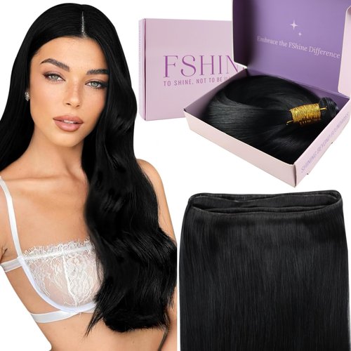 Fshine Genius Weft Real Human Hair Extensions Jet Black Sew in Human Extensions 18 Inch 50g Natural Genius Weft Hair Bundle One Piece