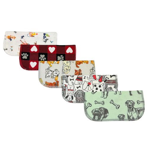 Gina's Soft Cloth Shop 1 Ply Printed Flannel 8x8 Inches Little Wipes Set of 5 I Woof You- Proudly Made in the USA!