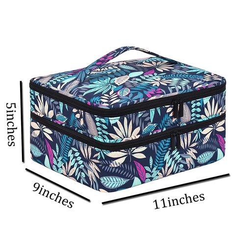 LYFFXYH Double-Layer Nail Polish Organizer, Nail Polish Storage with Handle, Nail Bag Organizer Case for Professional Manicure Kit & Travel (Leaf, 42 Bottles-Small)