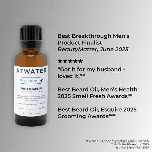 ATWATER Smooth Target 5-in-1 Beard Oil, Men's Beard Conditioner with Argan Oil and Lavender, Hydrates and Softens Facial Hair - 1 oz