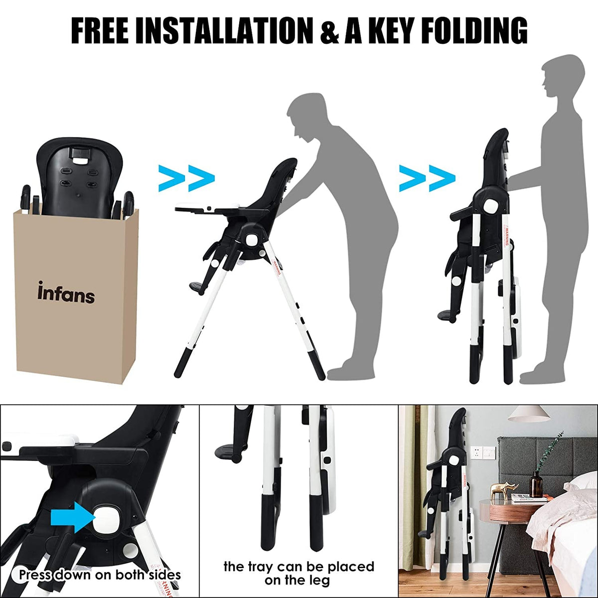 Costway 4-in-1 Baby High Chair Booster Seat Black with Adjustable Height & Recline