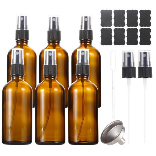 ALIFEIA 3.4 oz Amber Glass Spray Bottles,Empty Fine Mist Refillable Travel Spray Bottle for Cleaning,Perfume,Aromatherapy,Cosmetic Sprays,Hair,Essential Oils with Fine Mist Dispenser（6 Pack）