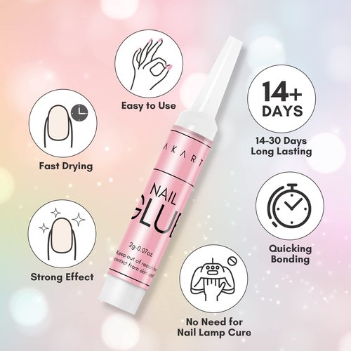 Makartt Nail Tips Nail Glue with Nail Rhinestone Glue Gel Bundle, 40PCS Nail Glue for Acrylic False Nail Tips, Super Strong Gem Glue Gel 1.06oz Nail Lamp Needed for Nail Glitter Jewels Crystals