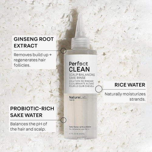 NatureLab.TOKYO Perfect Clean Clarifying Scalp Scrub 2-in-1 Shampoo and Scalp Scrub Hair Treatment (8.1 oz) & Perfect Clean Scalp Balancing Sake Rinse (7 oz)