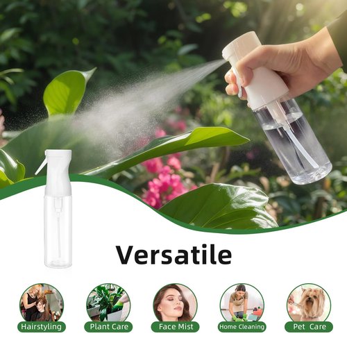 aireza 2-Pack Continuous Fine Mist Spray Bottle for Hair - Patented Ultra-Fine Mist for Hairstyling, Cleaning, Plants, and More - BPA-Free, Leak-Proof, 360° Spray, Durable - White (300 ml/10.1oz)