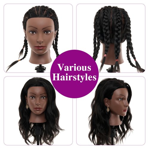 20-22" Mannequin Head,100% Real Human Hair Mannequin Head, Braiding Cosmetology Manikin Doll Head for Hair Styling Training with Table Clamp,Braiding Set(Light brown) Hair Extensions