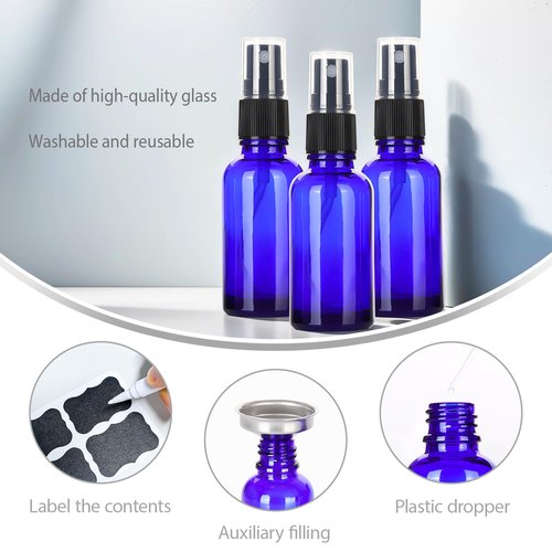ALIFEIA 1 oz Glass Blue Spray Bottles,Small Empty Fine Mist Refillable Travel Spray Bottle for Cleaning,Perfume,Aromatherapy,Cosmetic Sprays,Hair,Essential Oils with Fine Mist Dispenser（3 Pack）