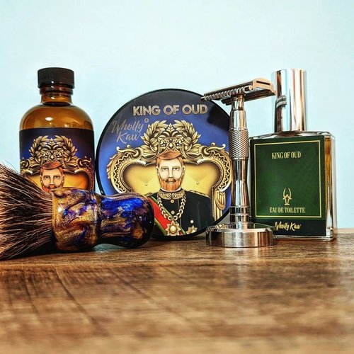 Wholly Kaw Shaving Soap | Luxury Dense, Rich & Creamy Lather Tallow Wet Shave Puck Notes of Bergamot Lemon Clary Sage Rose Pink Pepper Galbanum, Oud | Grooming and Skincare for Men 4 oz - King of Oud