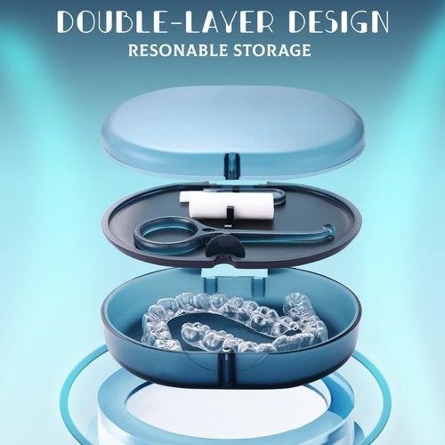 LONGMON Ultrasonic Retainer Cleaner and Retainer Storage Case Bundled Set Contains Ultrasonic Retainer Cleaner Machine and Double Layer Retainer Case