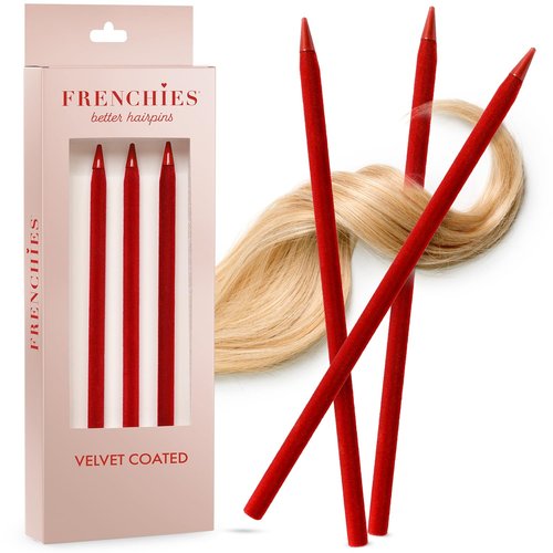 Frenchies French Twist Chinese Hair Sticks, Ultra Flocked Extra Soft Hair Chopsticks for Women, Girls, Teens, Buns, Dancers, Womens Wedding Accessories for Updo Hairstyles, Pack of 3, Red