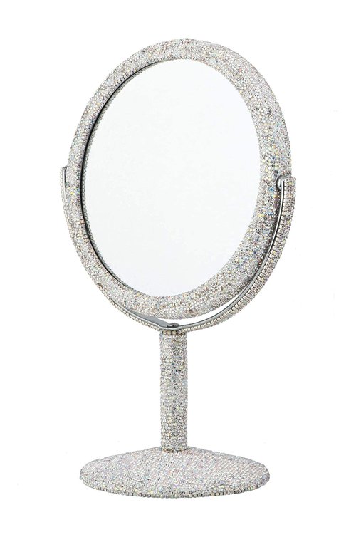TISHAA Bling Makeup Vanity Mirror - Luxury Stand Double Sided Mirror Crystal Rhinestone Portable Desk Bathroom Bedroom (2X Magnification)