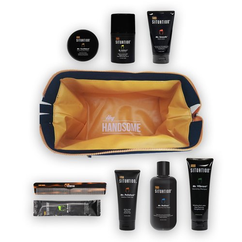 Hair Situation Men’s Toiletry Bag – Dopp Kit for Travel with Waterproof Lining – Durable, Compact Shaving & Grooming Organizer – Multiple Compartments and an Extendable Wire Frame to Stay Open– Black