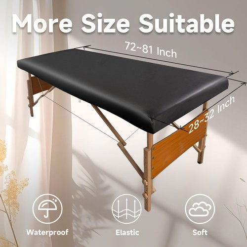 WUSOUPU PU Leather Cover for Massage Table Wipeable Massage Bed Protector Cover Made of 4-Ways Elastic 100% Waterproof Material, Machine Washable, Fit Rectangular Tables 28-32" Wide (Black)