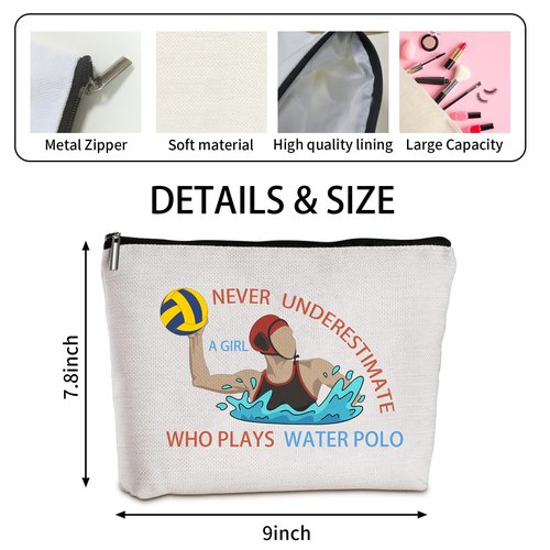 JEFBFBWE Water Polo Makeup Bag,Never Underestimate a Girl Who Plays Water Polo - a Ideal Gift for Beach Game, Poolside & Travel - Large Capacity Travel Toiletry Bag