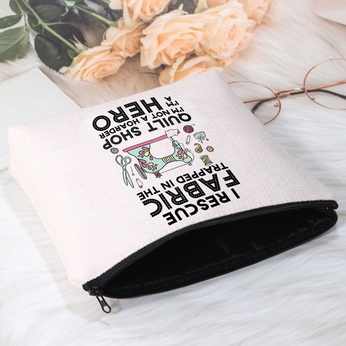 POFULL Quilting Gift I Rescue Fabric Trapped in the Quilt Shop Zipper Pouch Bag For Women Seamstresses Gift (I Rescue Fabric Trapped bag)