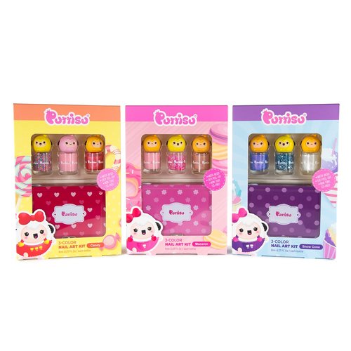 Puttisu 3-Color Nail Art kit non-toxic water-based peel-off kids nail polish gift set (Candy)